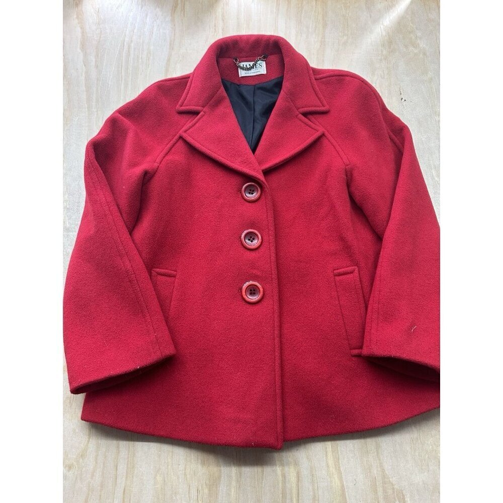 James Peter James Wool‎ Cashmere Peacost Red Women’s Large L Jacket Coat Classy